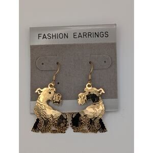 Vintage Wild Bryde GoldTone Terrier Dog Earrings Hammered Finish Signed